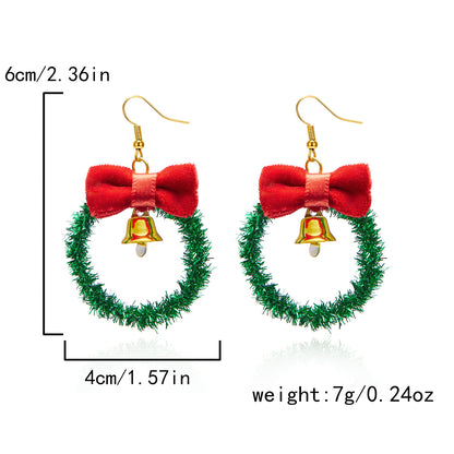 Diamond Christmas tree bow garland bell pendant earrings personalized asymmetrical Christmas earrings