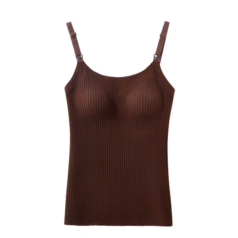 Nursing Camisole Bra - Thermal Velvet Breastfeeding Tank Top with Built-in Support
