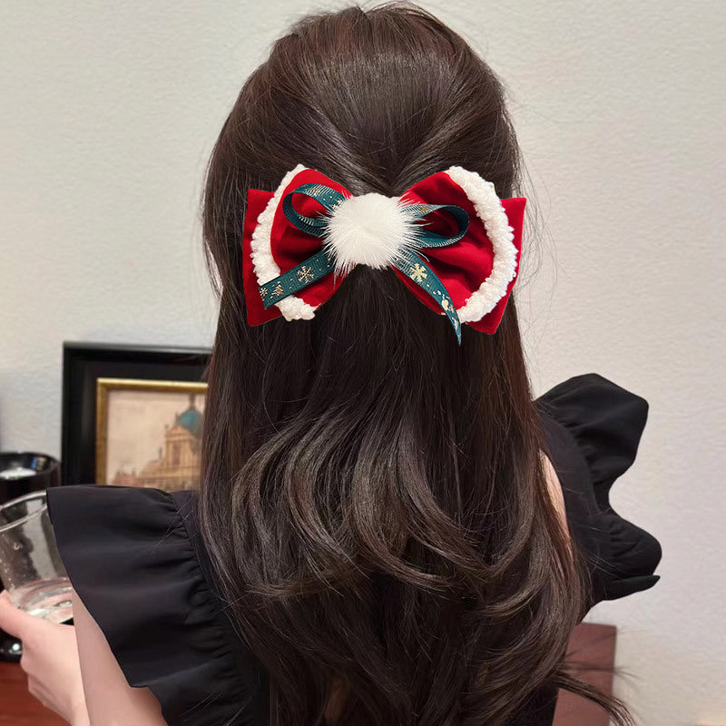 Big Red Bow Hairball Hair Accessories Christmas Ornaments Hairpin Princess Christmas Hairpin Headgear