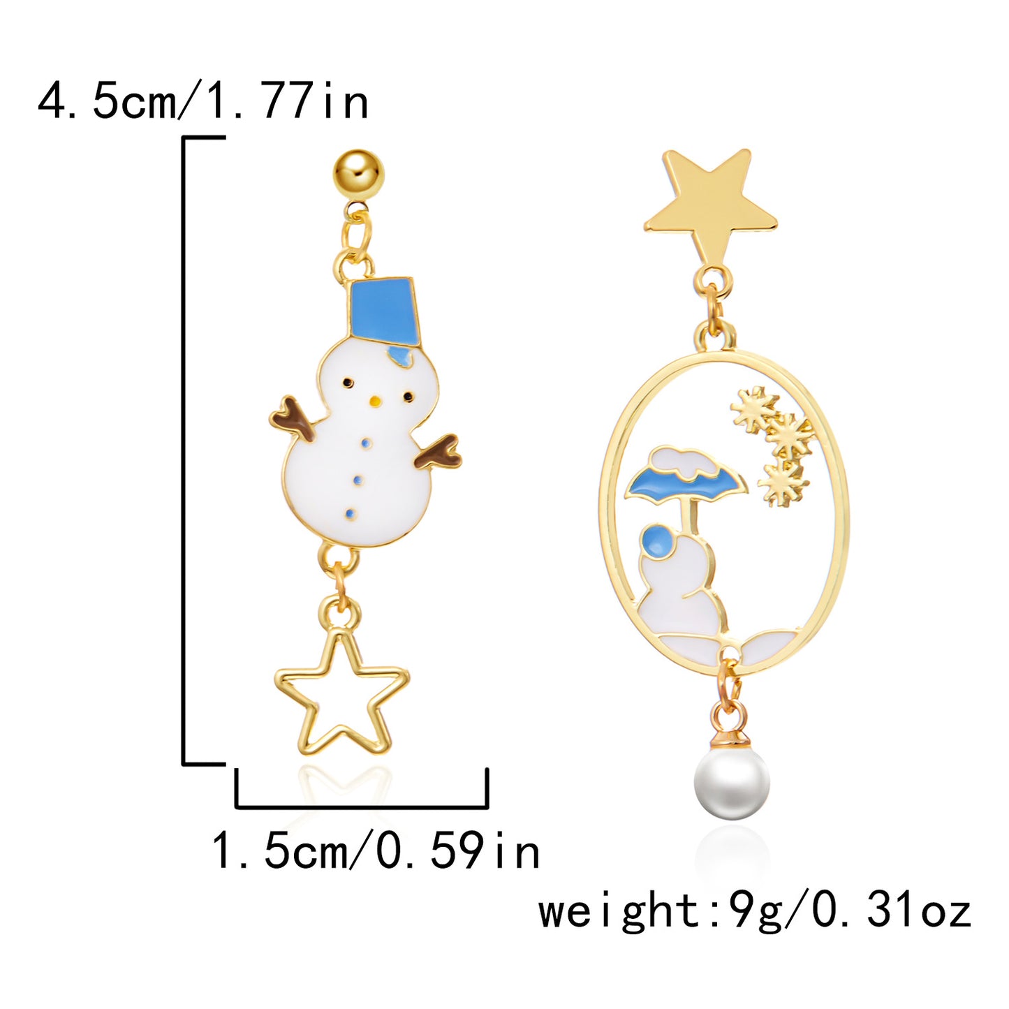 Diamond Christmas tree bow garland bell pendant earrings personalized asymmetrical Christmas earrings