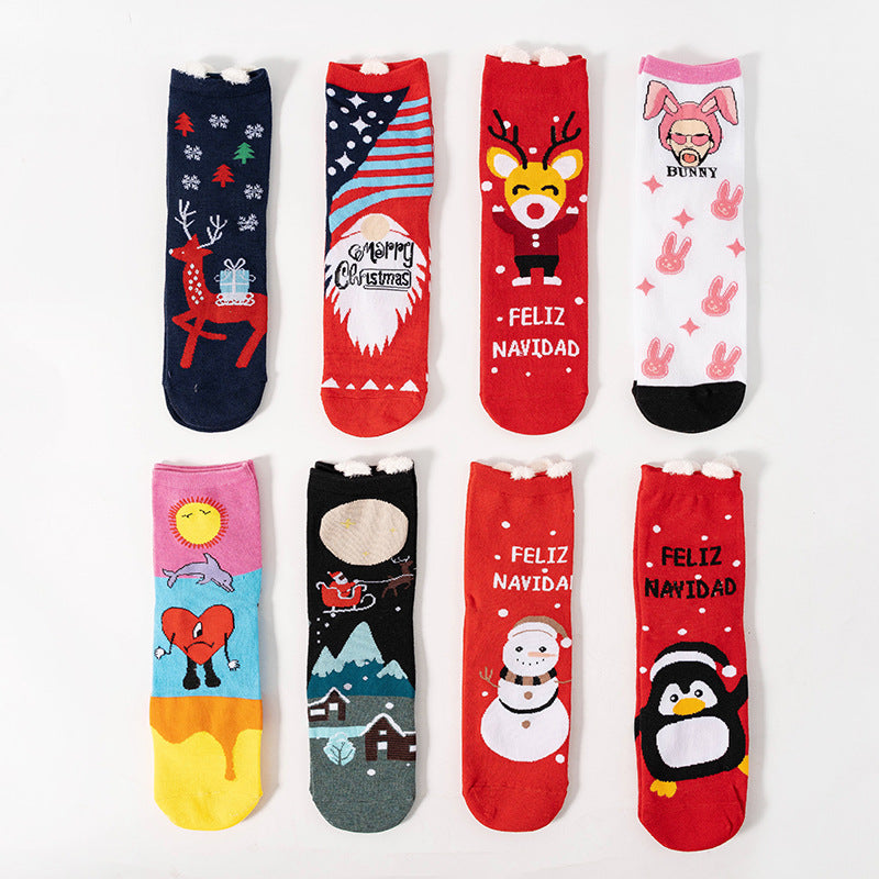 Christmas socks autumn and winter men's and women's tide socks cotton medium tube cartoon Japanese cute socks