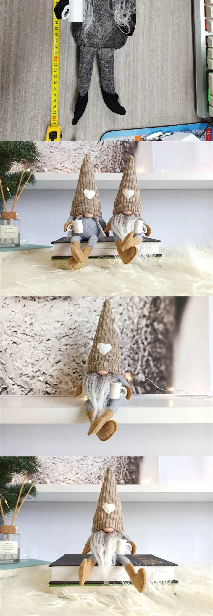 Knitted faceless doll hanging legs hand grinding coffee Christmas decorations home decoration