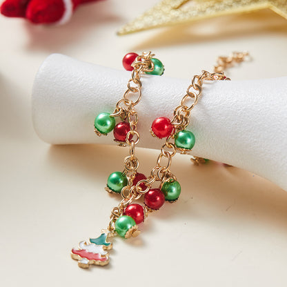 New Christmas set, necklace, earrings, bracelet, snowman colored bells, Christmas jewelry.