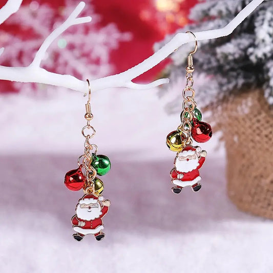 New Christmas earrings female creative personality straight spiral star Christmas tree bell earrings