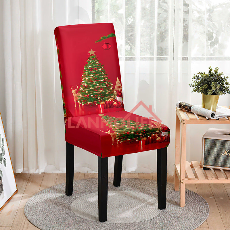 Digital printing Christmas chair cover all-inclusive European and American applicable high chair back dining chair cover atmosphere decorative elastic chair cover