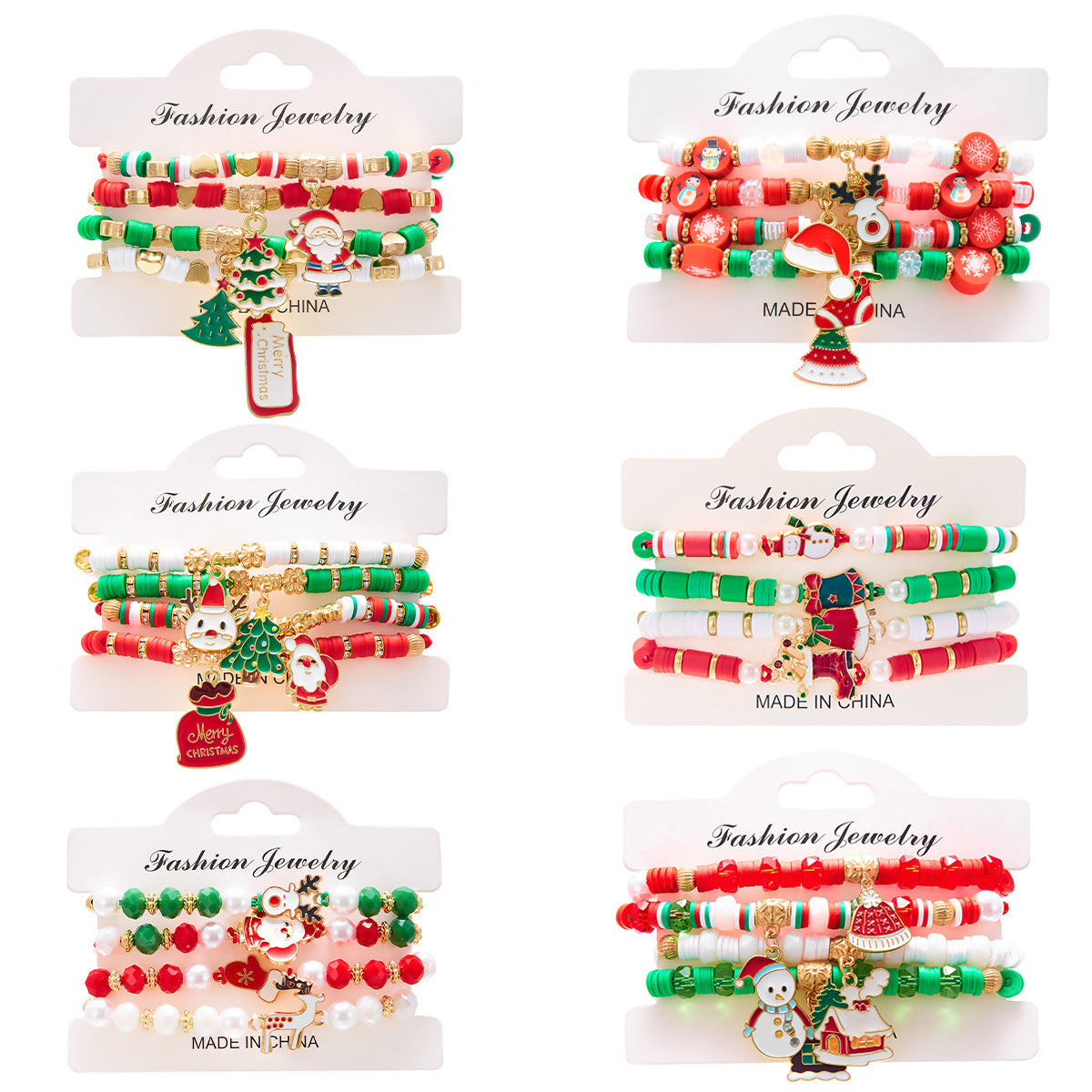 Christmas Day colorful woven Santa Claus Elk gloves soft pottery combination bracelet Christmas set