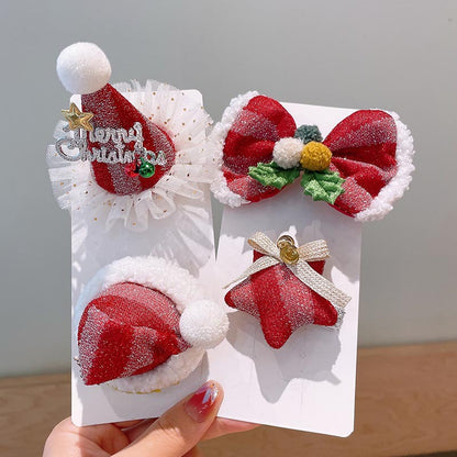 Red cute Christmas hat headband plush hairpin super cute bow hairpin new Korean Christmas headgear