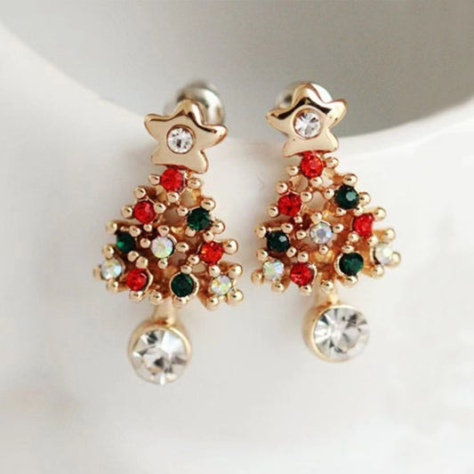 Christmas new stud earrings, rhinestones, Christmas tree, oil dripping diamonds, Christmas bells, studs