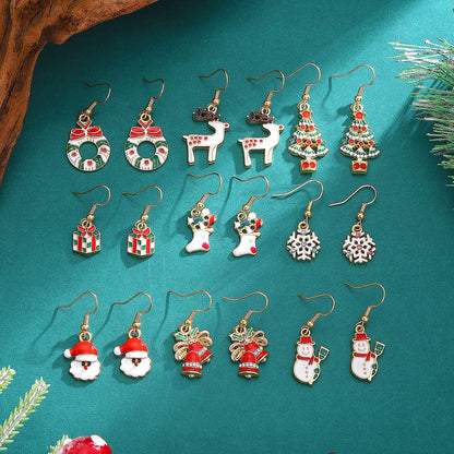 Christmas tree necklace Christmas ornaments Elk socks Santa snowman necklace earrings set