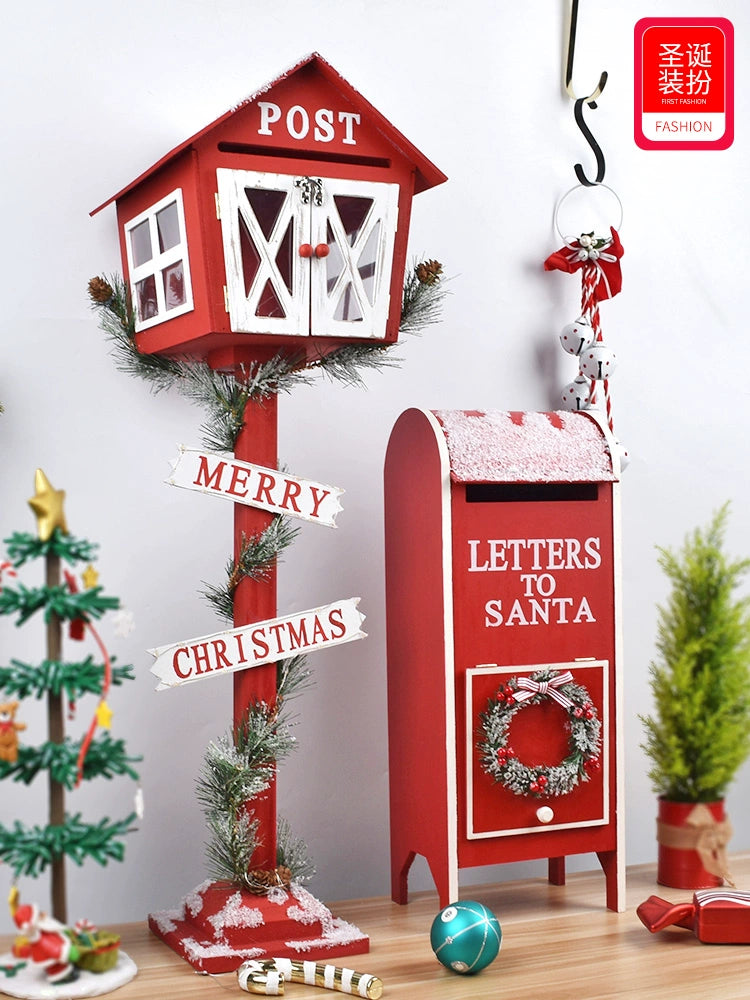 Christmas decoration wooden house mailbox mailbox mailbox wooden reclining deer ornament bar cafe shop entrance ornament