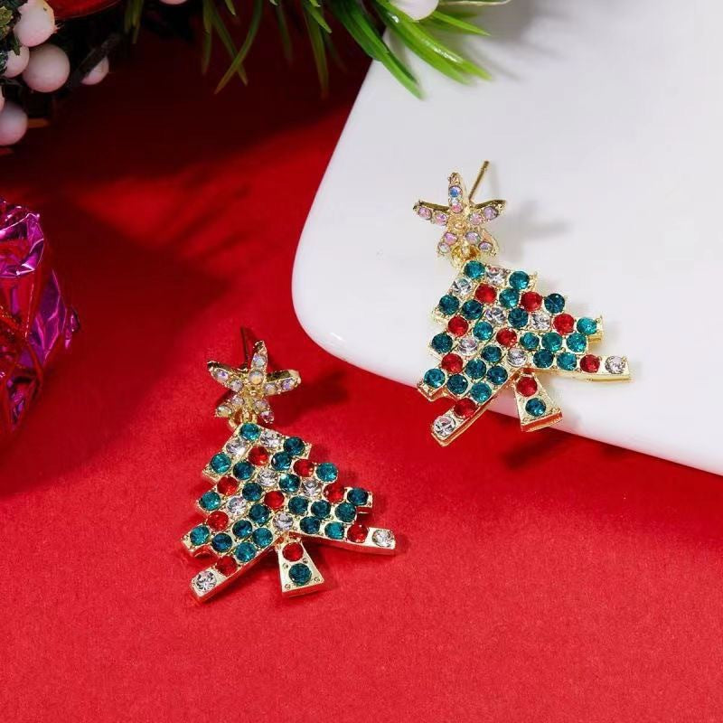 Colorful Christmas earrings stud earrings simple and sweet hollow long Christmas series star earrings