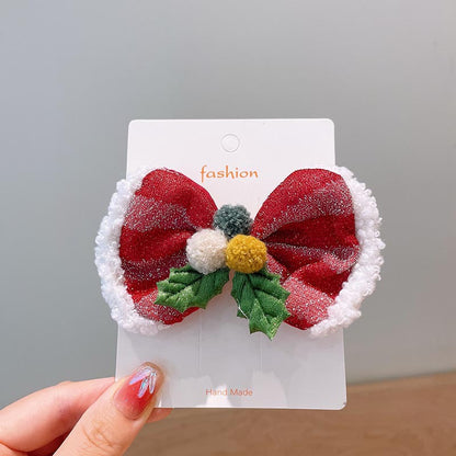 Red cute Christmas hat headband plush hairpin super cute bow hairpin new Korean Christmas headgear