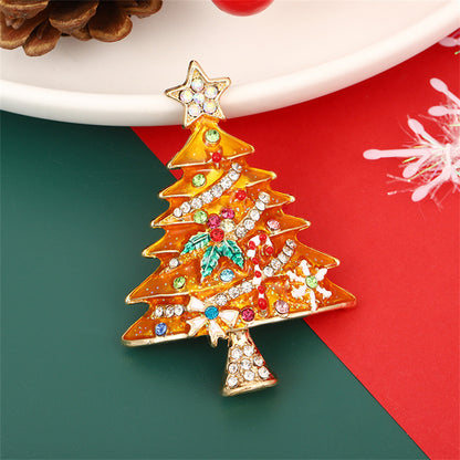 New Christmas Brooch Enamel Diamond Christmas Tree Oil Drop Rhinestone Pin Autumn and Winter Sweater Suit Accessories