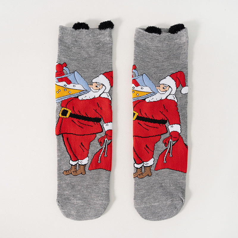 Christmas socks autumn and winter men's and women's tide socks cotton medium tube cartoon Japanese cute socks