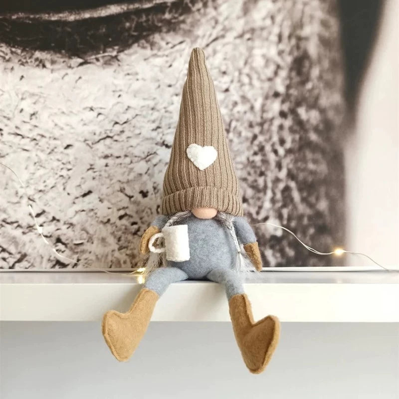 Knitted faceless doll hanging legs hand grinding coffee Christmas decorations home decoration