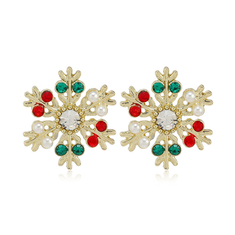 New Christmas Earrings Alloy Diamond Set Pearl Elk Snowflake Bells Earrings Earrings Women