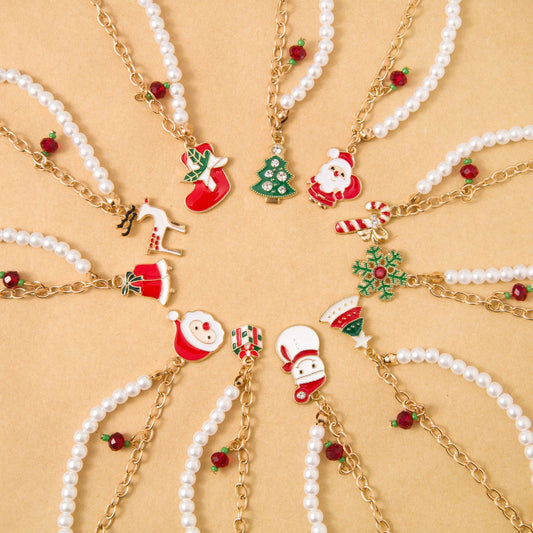 Christmas Alloy Jewelry Christmas Tree Santa Snowman Elk Bells Snowflake Christmas Bracelet