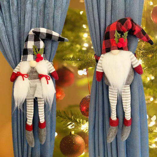 Christmas decorations couple plaid forest man curtain holding doll door curtain buckle deer snowman