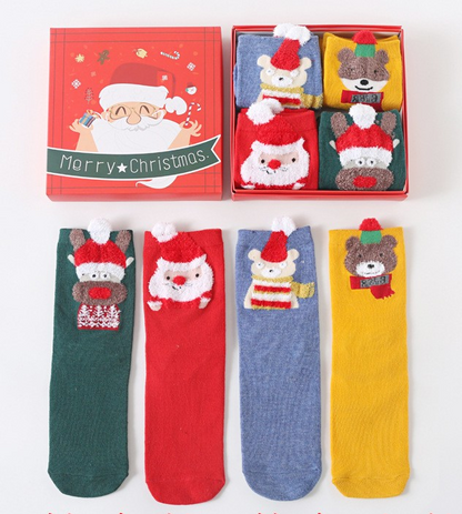 Boxed Christmas stockings ladies cartoon three-dimensional Christmas gift box old man sweet beautiful women socks medium tube red socks