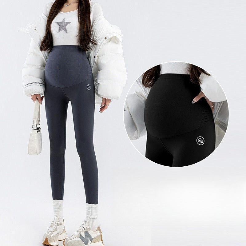 Maternity leggings shark pants spring, autumn and winter new velvet thickened outer wear large size high elastic belly support pants autumn wear