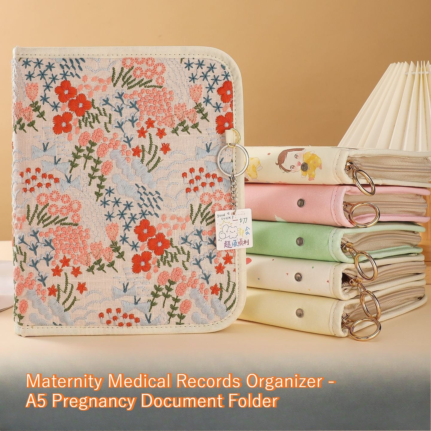 "A5 maternity medical records organizer with zipper closure and loose-leaf design" Ideal for product-only shots showing structure and features.