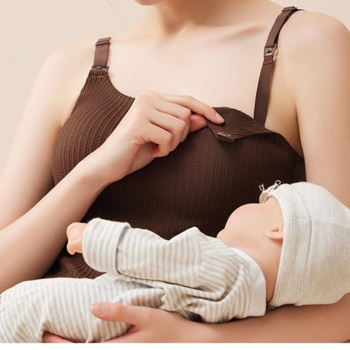 "Nursing camisole bra with thermal velvet lining and built-in support for breastfeeding mothers" Ideal for product-focused images showing fabric and structure.