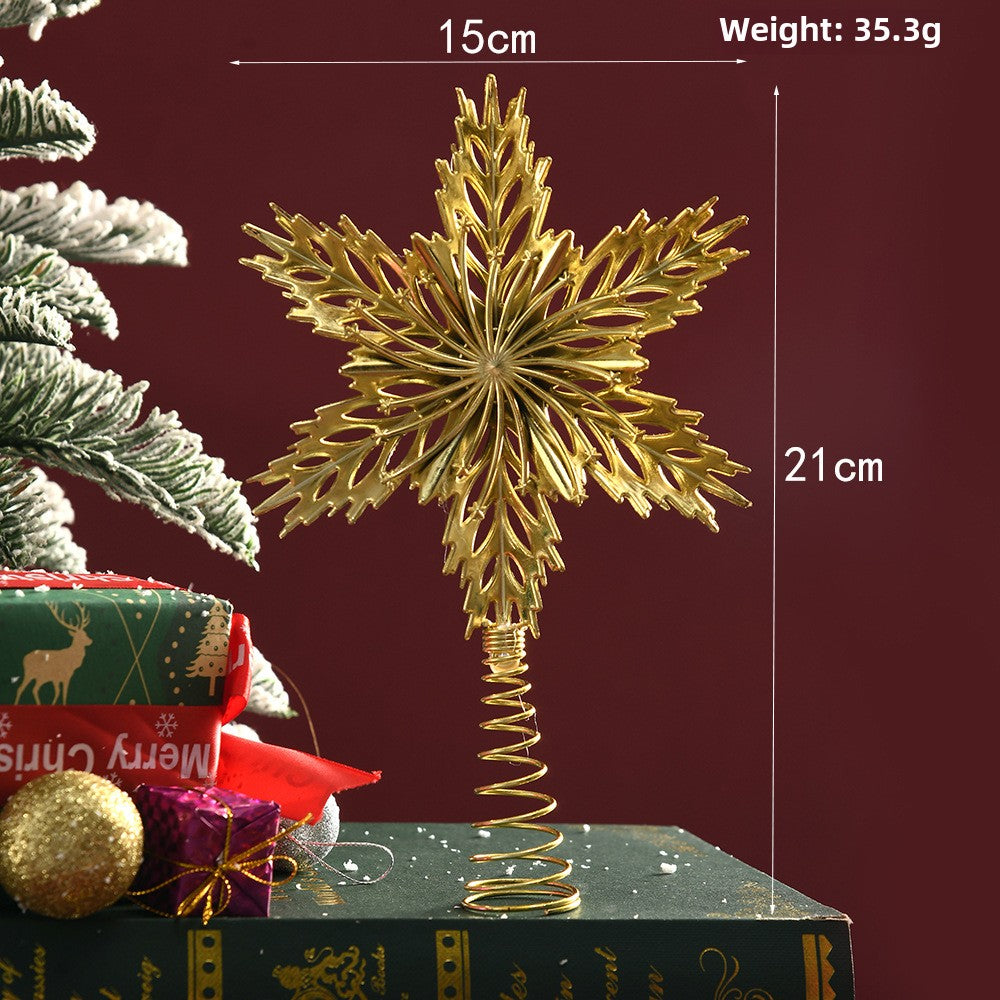 Christmas tree top star electroplated plastic hollow decoration Christmas tree five-pointed star snowflake five-pointed star